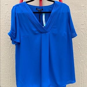 Shavonne Pleated bright blue v-neck blouse